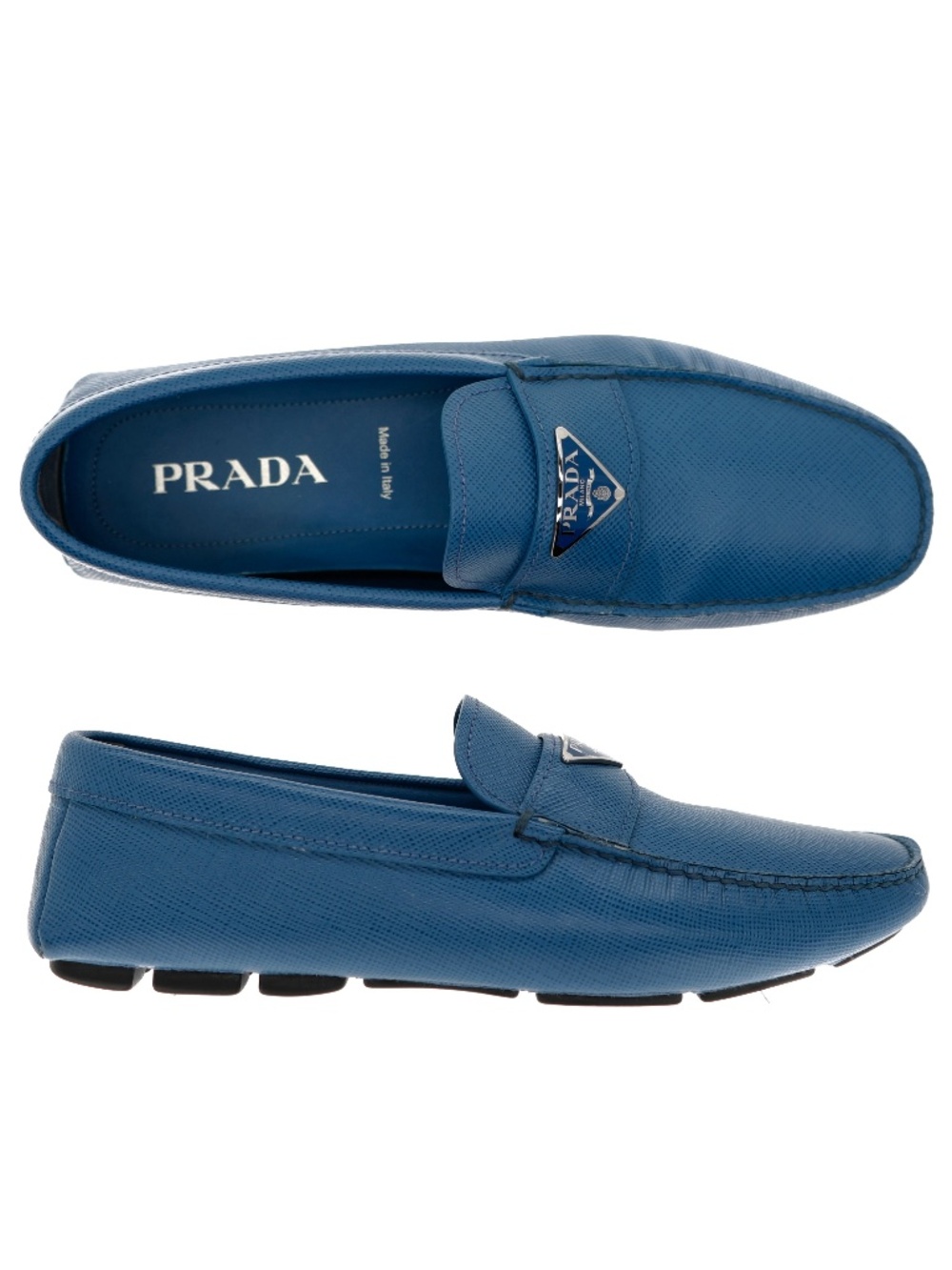 Prada Drivers Loafers Blue Saffiano Leather 2DD164 Size 10.5 US New